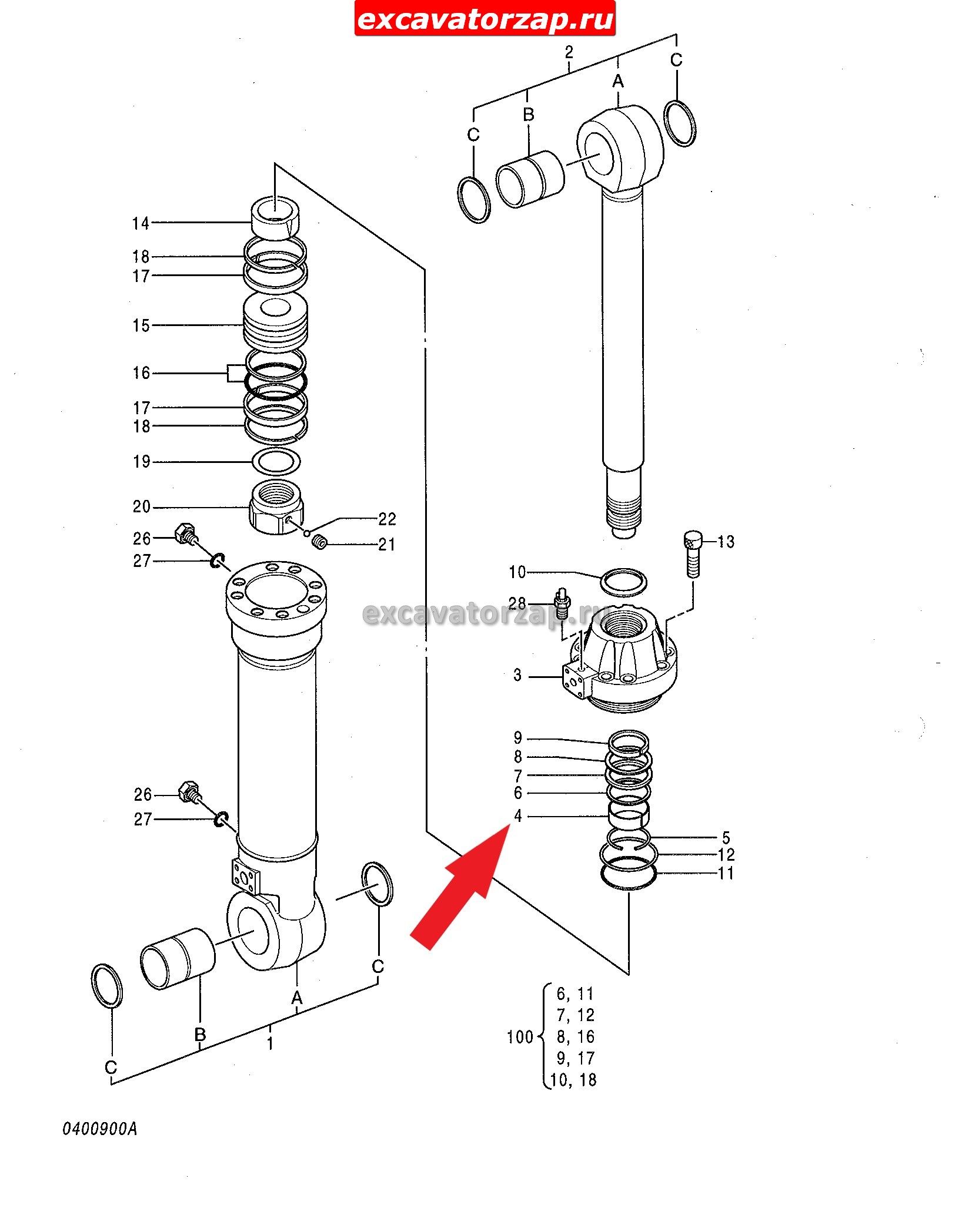 Втулка направляющая 707-52-90650 гидроцилиндра экскаватора Komatsu PC200, PC220, PC300, PC400