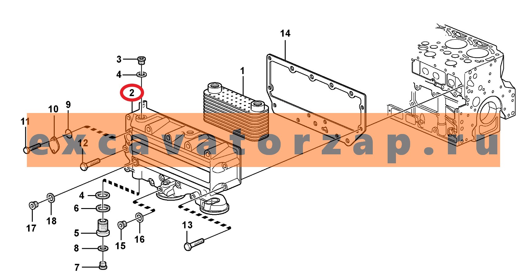 Копрус теплообменника (маслоохладителя) 0450703 двигателя Deutz экскаватора погрузчика Volvo BL61, BL71; экскаваторов Volvo EC200D, EC210D, EC240B, EC240C, EC250D, EC290B, EC290C, EC300D, ECR305C, EW140C, FC2924C