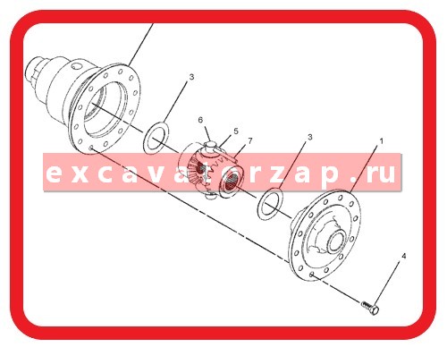 Дифференциал в сборе 216-9498, 2169498 переднего моста экскаватора погрузчика CAT428, CAT432, CAT442