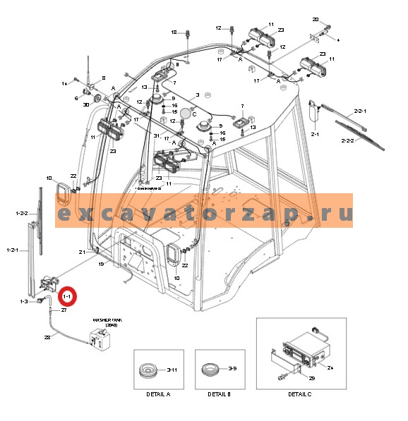 Мотор стеклоочистителя 21U2-41120 (передний) экскаватора погрузчика HYUNDAI H940S