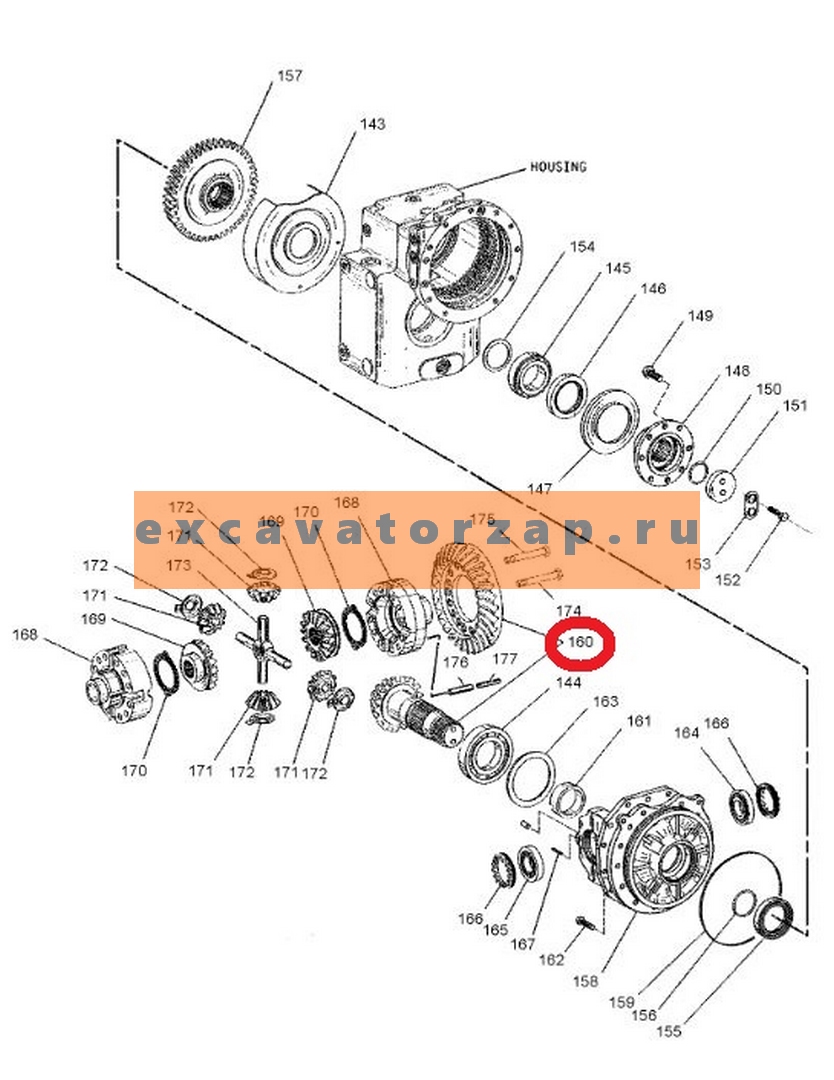 Главная пара 0896102 заднего моста экскаватора Hitachi UCX300, ZX210W, ZX210W-AMS, ZX300W