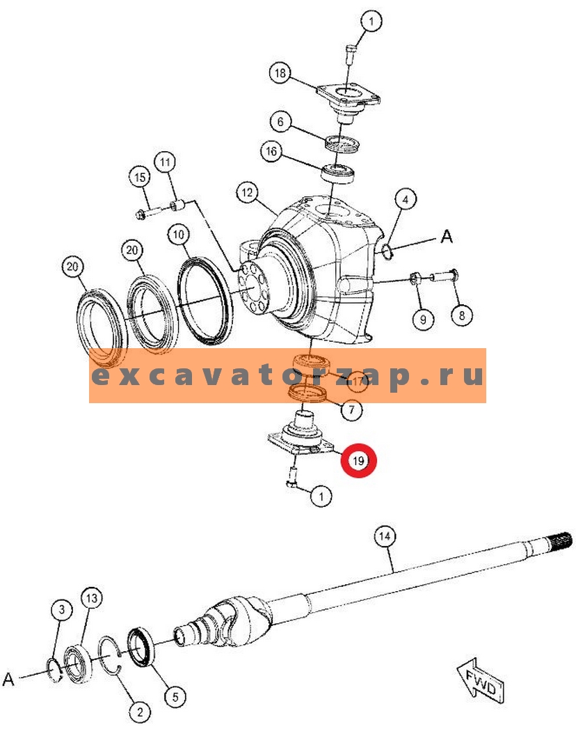 Шкворень 4907458, 490-7458 моста нижнний экскаватора погрузчика CAT 428