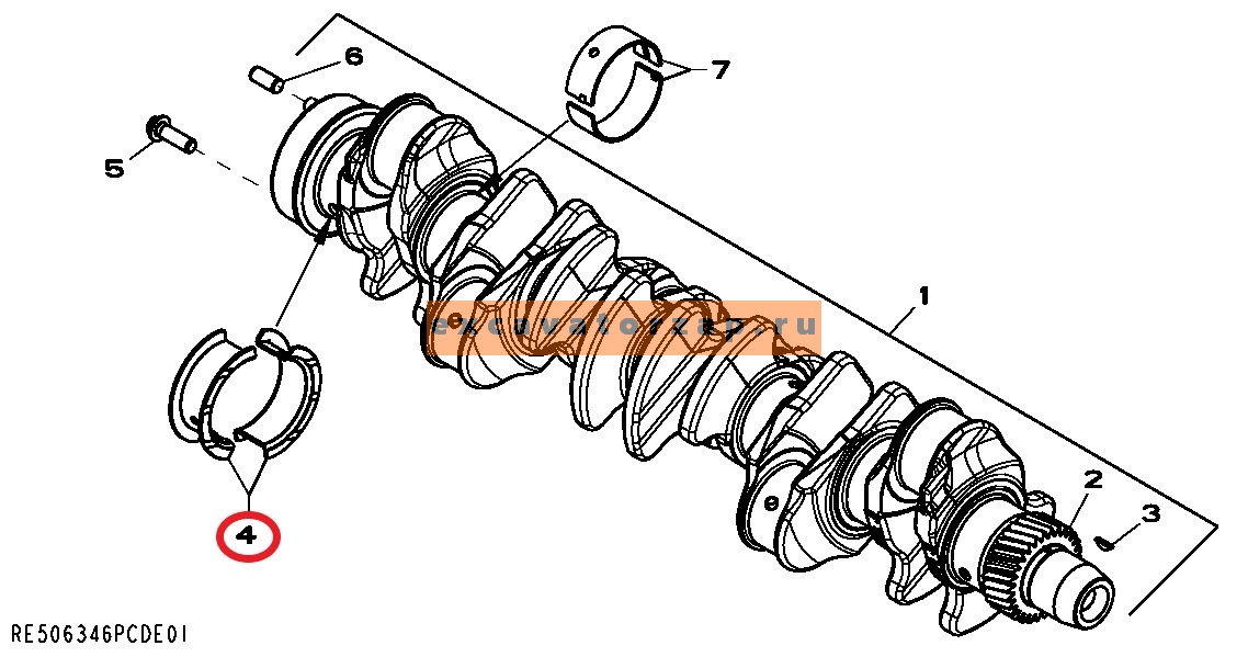 Полукольца упорные RE65168 (пара) двигателя экскаватора погрузчика John Deere 315SK, 325J, 325K