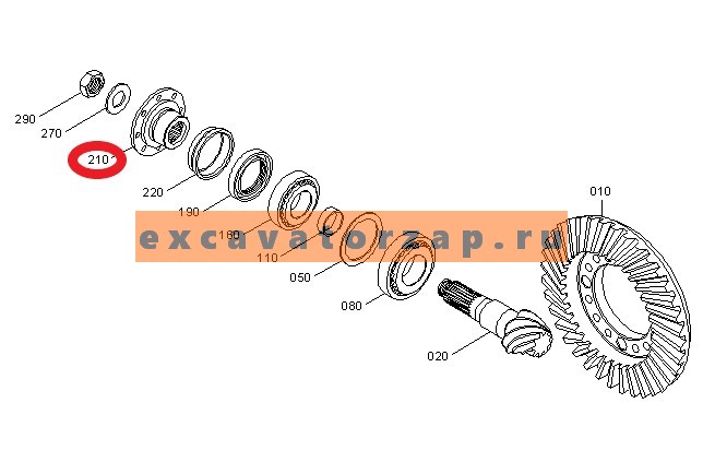 Фланец (хвостовик) ZGAQ-02876 переднего, заднего мостов экскаватора Hyundai R140W-9, R170W-7, R210W-9